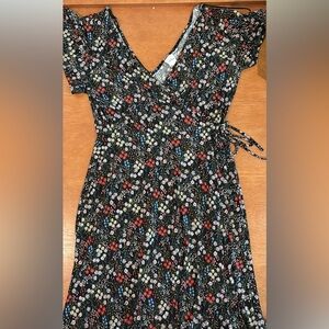 Elegant Floral Midi Dress - Black with Multicolor Accents